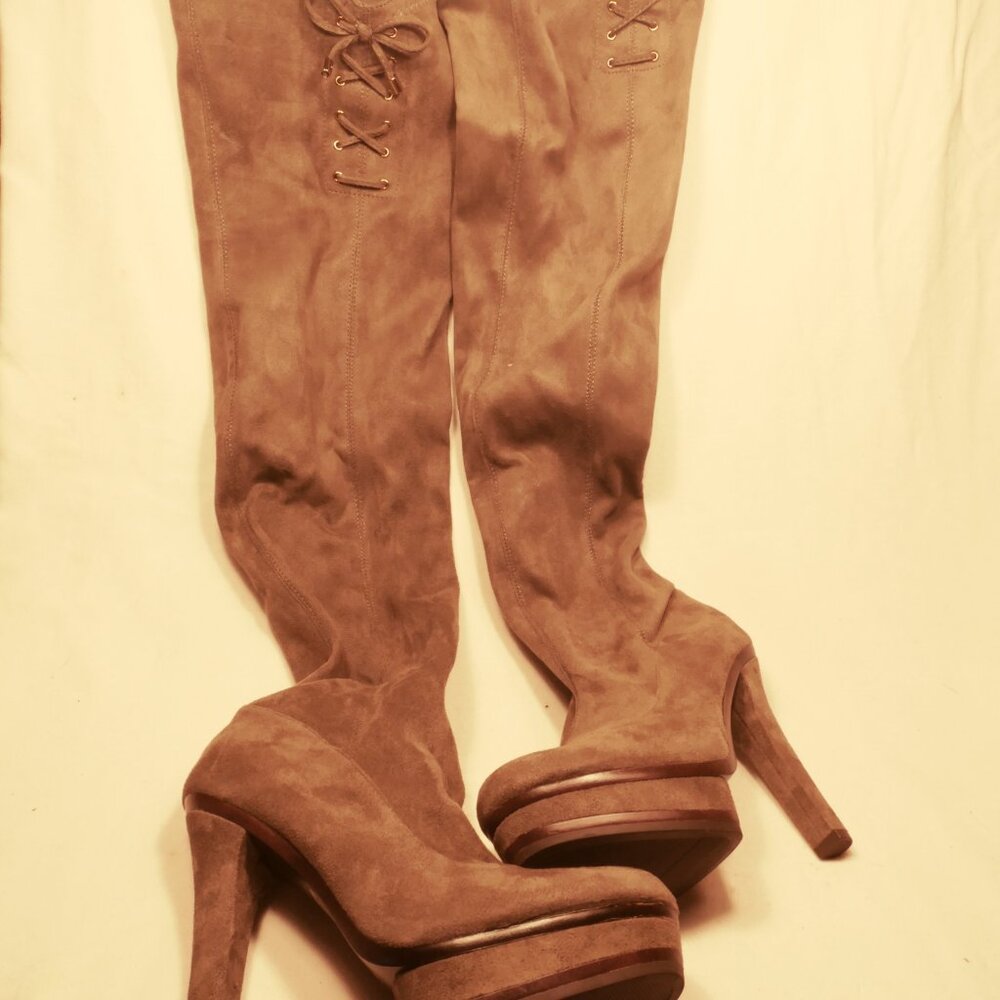 Jennifer Lopez, Over the Knee, Stelatto Heel,Plattform Boots, Gray 6.5